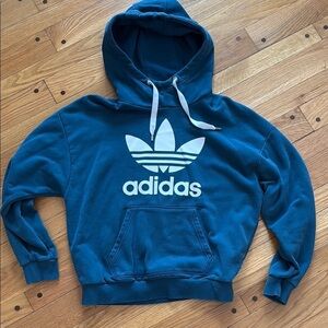 Adidas Blue Heavyweight Hoodie Hooded Sweatshirt Large Trefoil Logo Men S